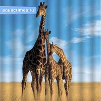 Шторка в ванную комнату, фотопечать "ЖИРАФЫ"